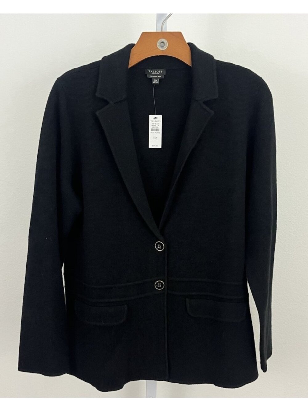 Talbots Women's 1X 1XP Petite Plus Merino Wool Blazer Black Career Academia NWT